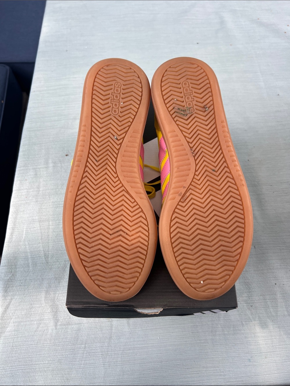Adidas Yellow Sneakers with Pink Stripes and Gum Sole - Picture 4 of 6